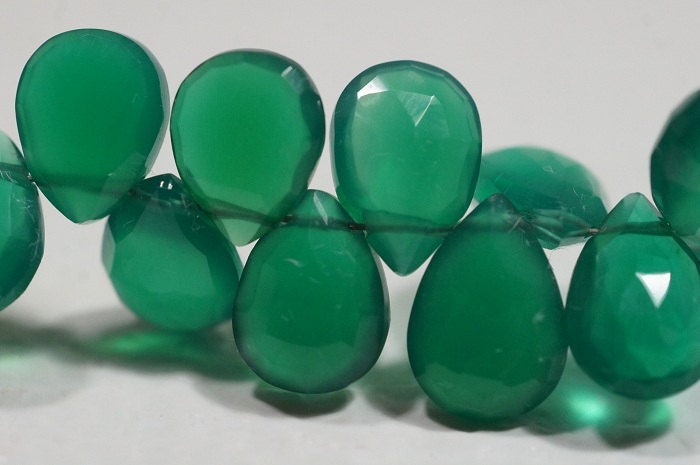 Green Onyx Faceted Teardrop Beads Natural Gemstone Beads Jewelry Making Supplies