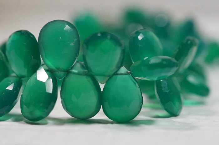 Green Onyx Faceted Teardrop Beads Natural Gemstone Beads Jewelry Making Supplies