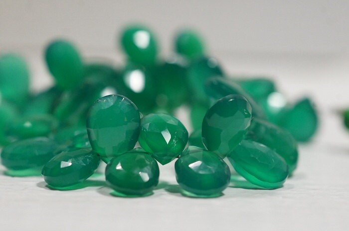 Green Onyx Faceted Teardrop Beads Natural Gemstone Beads Jewelry Making Supplies