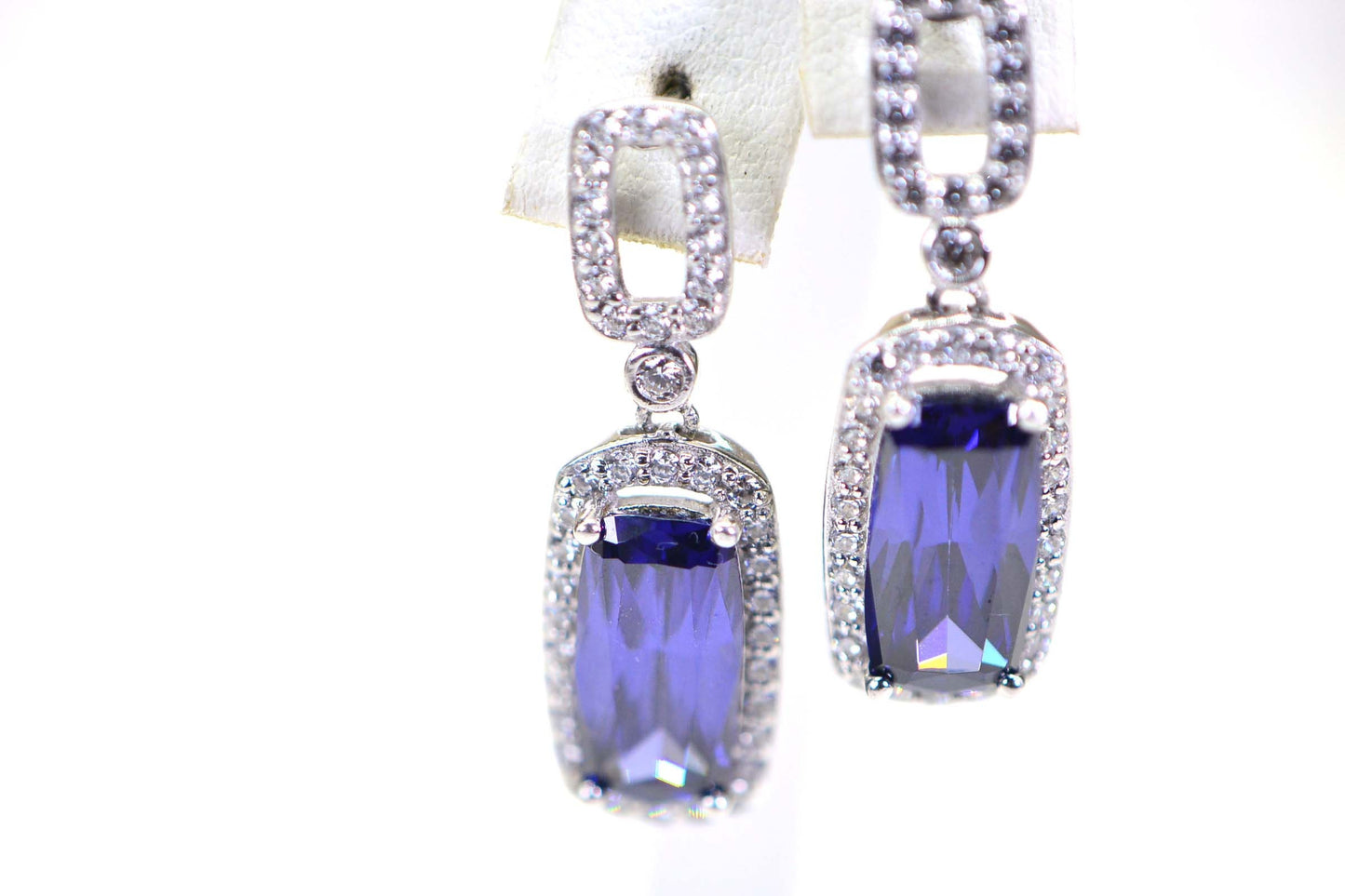 Emerald Cut Tanzanite Earrings: Simulated Diamond Sterling Silver