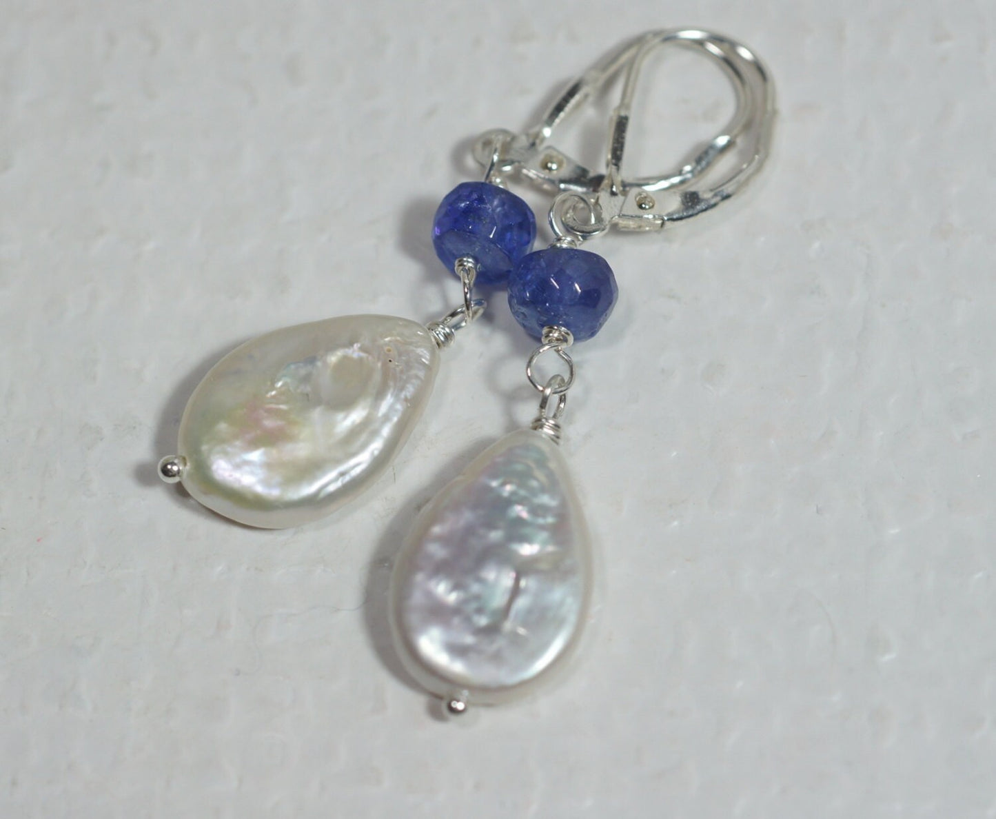 Handmade Tanzanite Drop Earrings, Freshwater Pearl, Sterling Silver