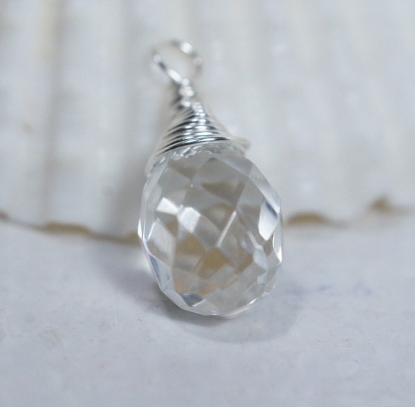 Crystal Teardrop Pendant: Silver Wire Wrapped Briolette