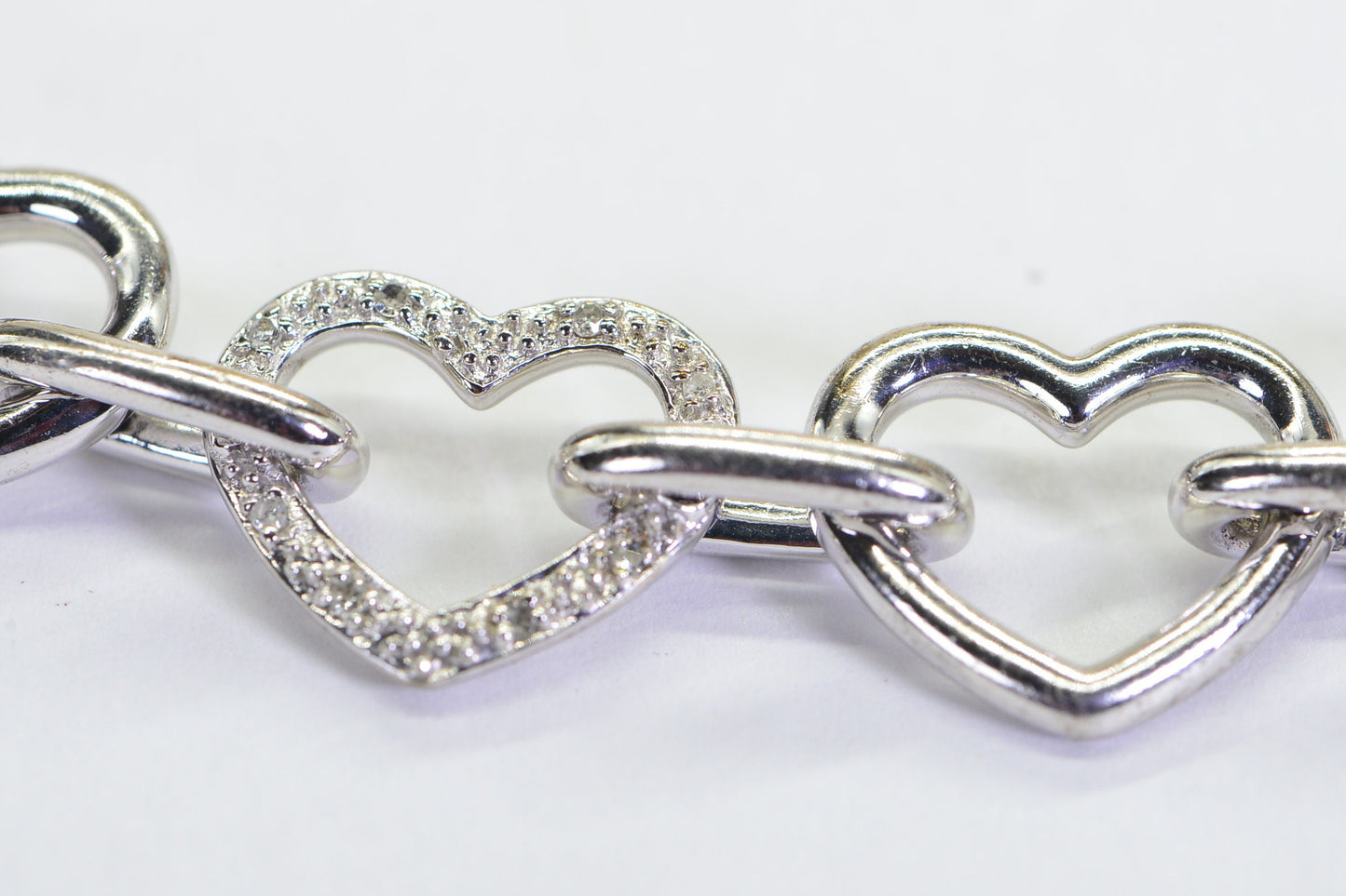 925 Sterling Silver - Genuine Diamonds Open Love Hearts Chain Heavy  Large Hearts Bracelet For Women Or Men Anniversary Gift