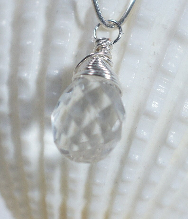 Crystal Teardrop Pendant: Silver Wire Wrapped Briolette