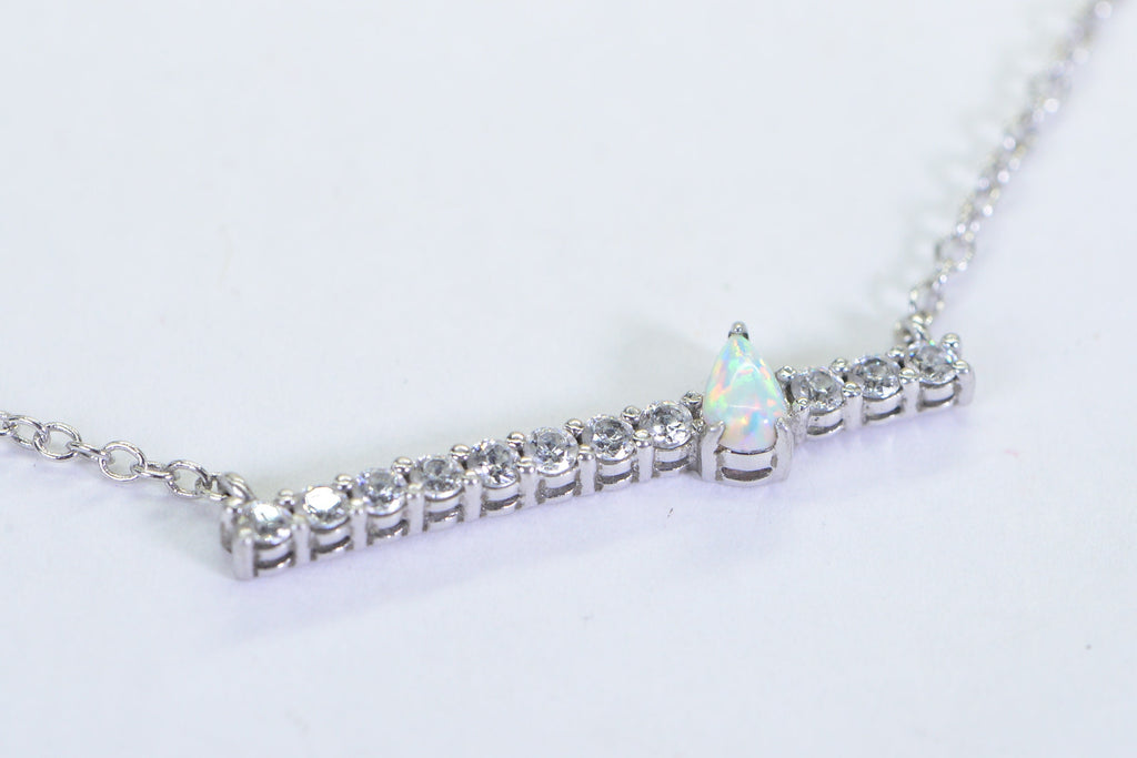 White Opal Necklace: Sterling Silver Simulated Diamond Bar Choker