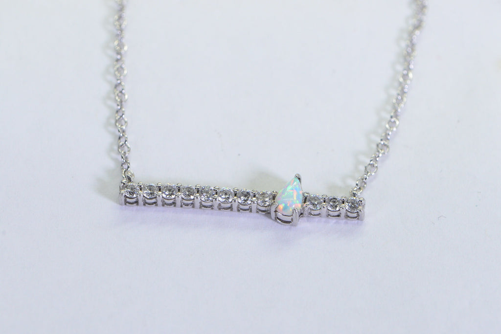 White Opal Necklace: Sterling Silver Simulated Diamond Bar Choker