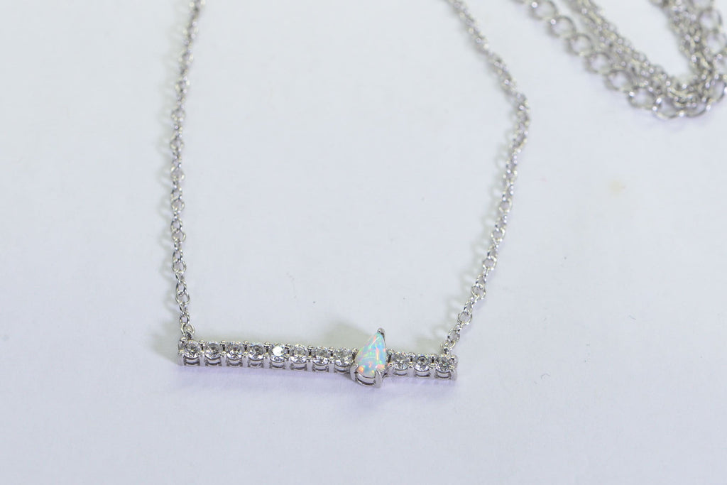 White Opal Necklace: Sterling Silver Simulated Diamond Bar Choker