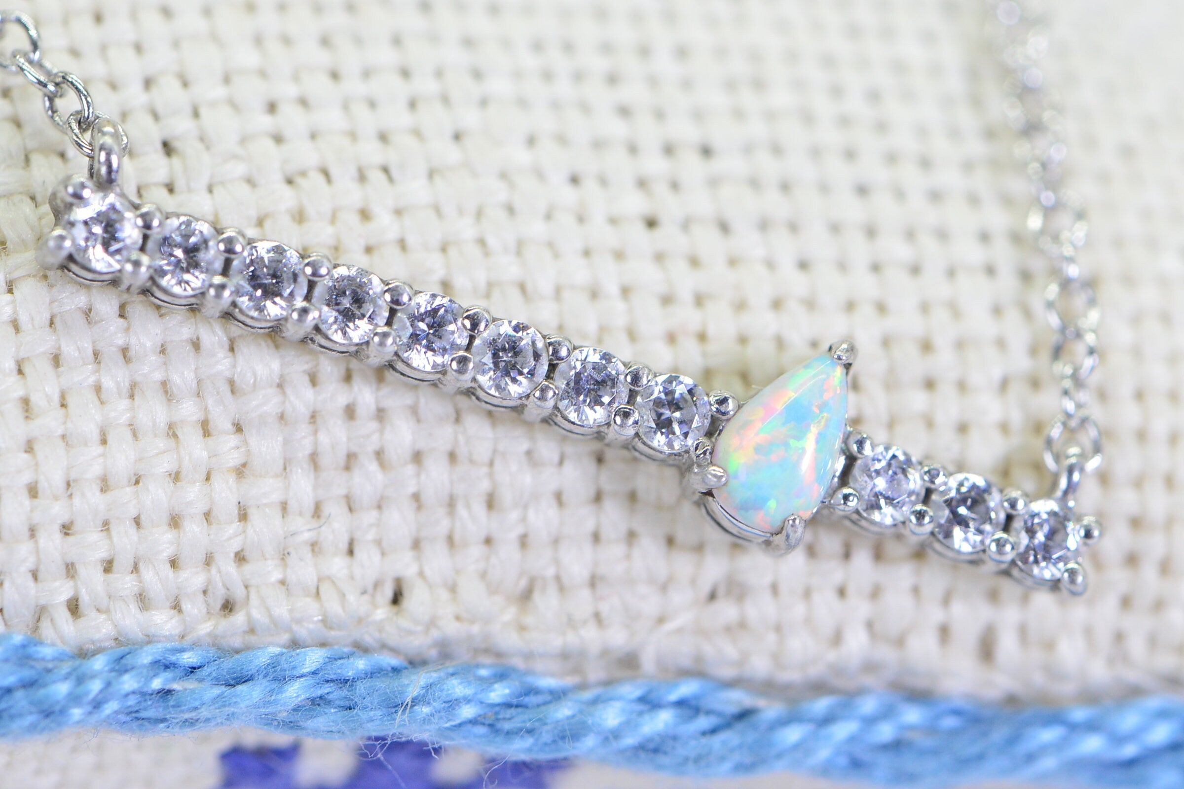 White Opal Necklace: Sterling Silver Simulated Diamond Bar Choker