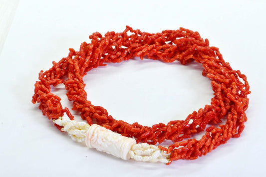 Vintage Mediterranean Red Coral Necklace: Angel Skin Flower, 14K Gold filled