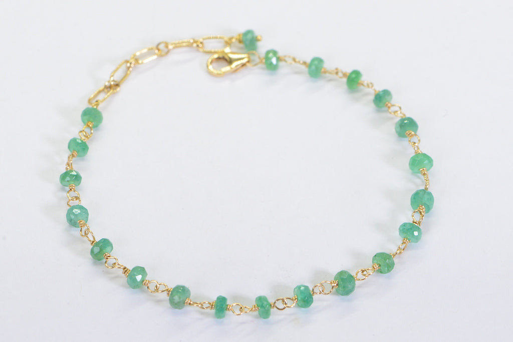 Colombian Emerald Bracelet Genuine 14K Gold Gemstone Jewelry Delicate Bracelet