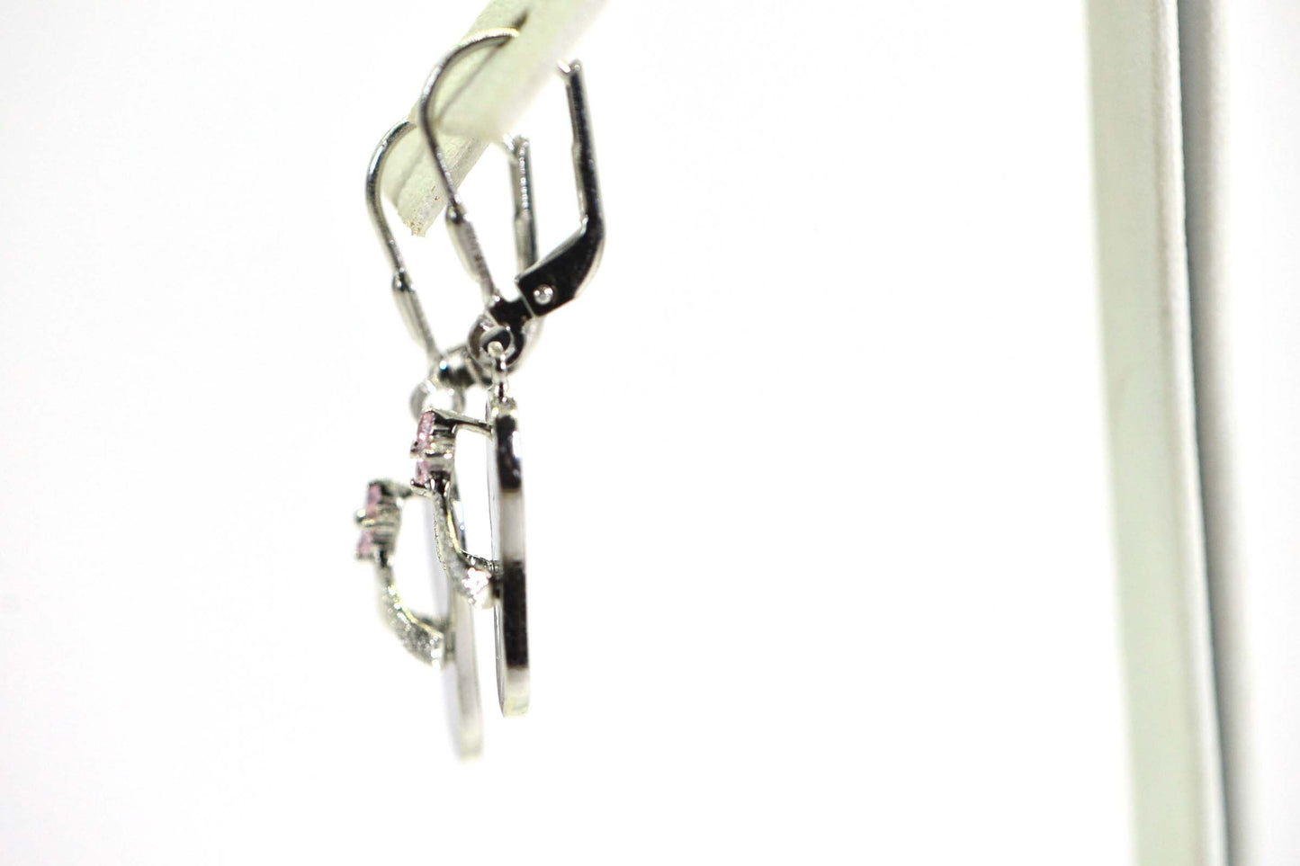 Sandals Dangle Earrings: Pink Simulated Diamond Sterling Silver Rhodium Finish
