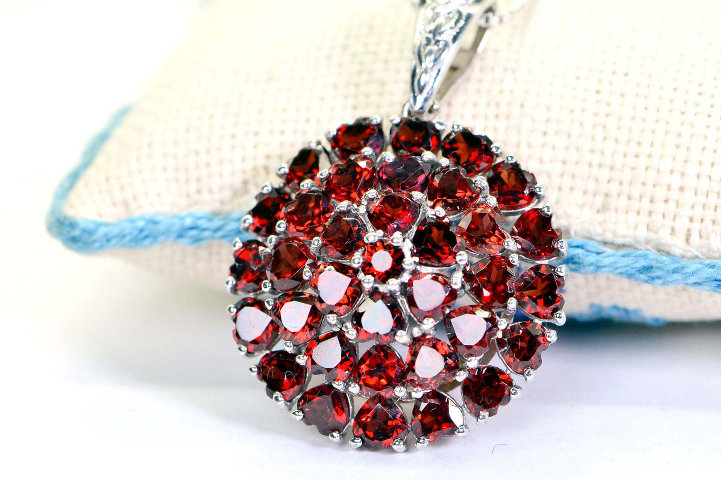 Natural Garnet Cluster Heart Pendant Sterling Silver  Birthstone Necklace Designer Jewelry Gift For Mom