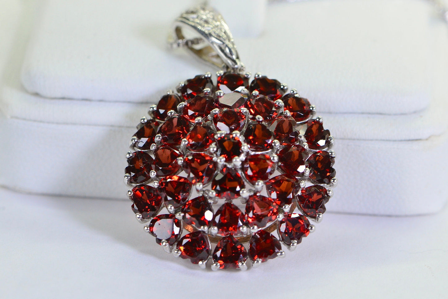 Natural Garnet Cluster Heart Pendant Sterling Silver  Birthstone Necklace Designer Jewelry Gift For Mom