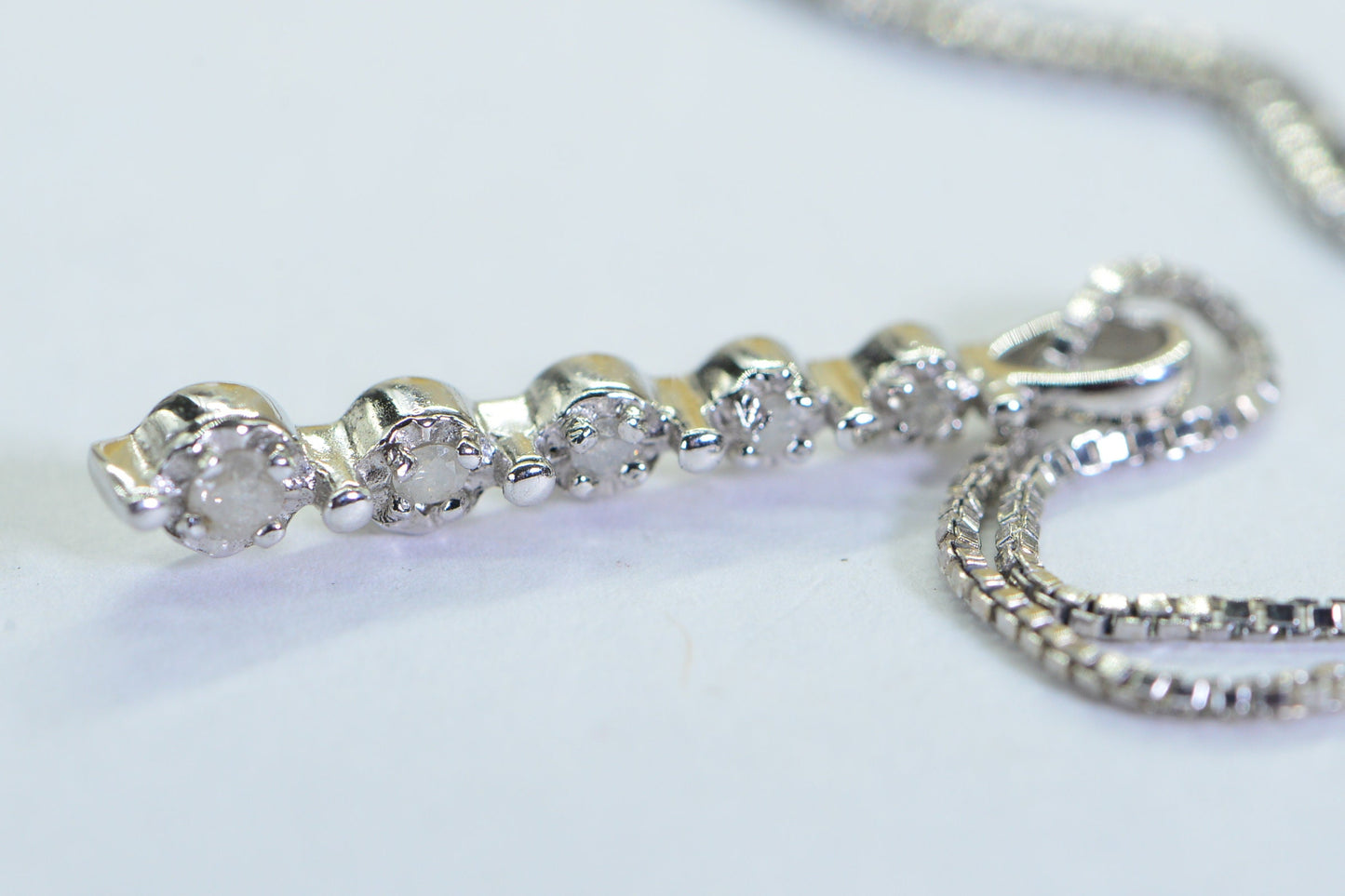 Five Diamond Stick Pendant: 14k White Gold over Sterling Silver