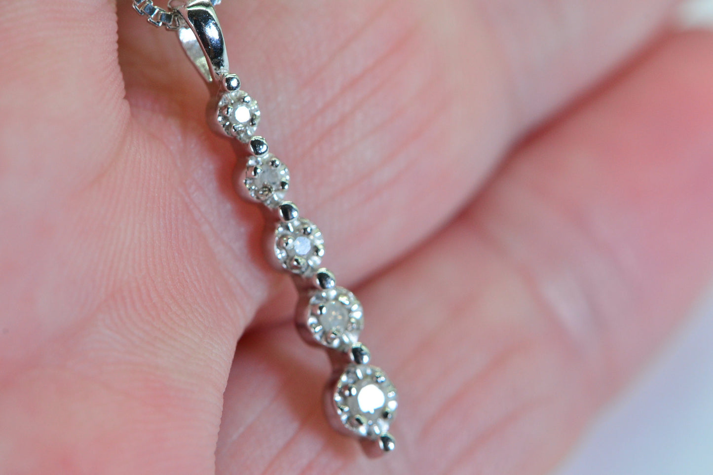 Five Diamond Stick Pendant: 14k White Gold over Sterling Silver
