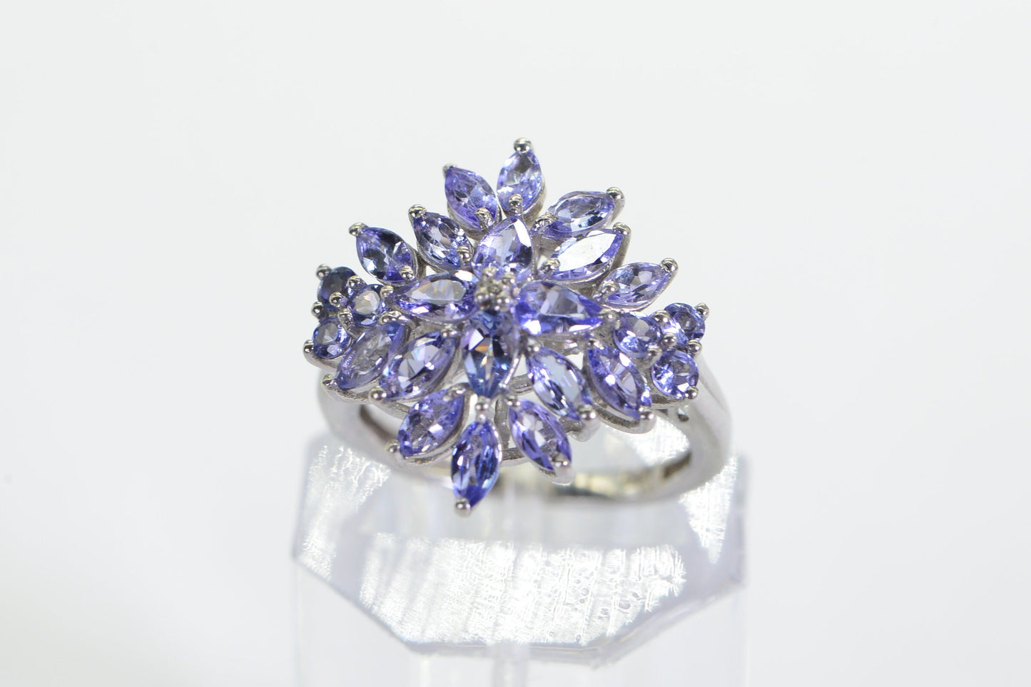 Cluster Flower Natural Tanzanite Ring  Sterling Silver Marquise Cut Stone Women Ring  Birthstone December