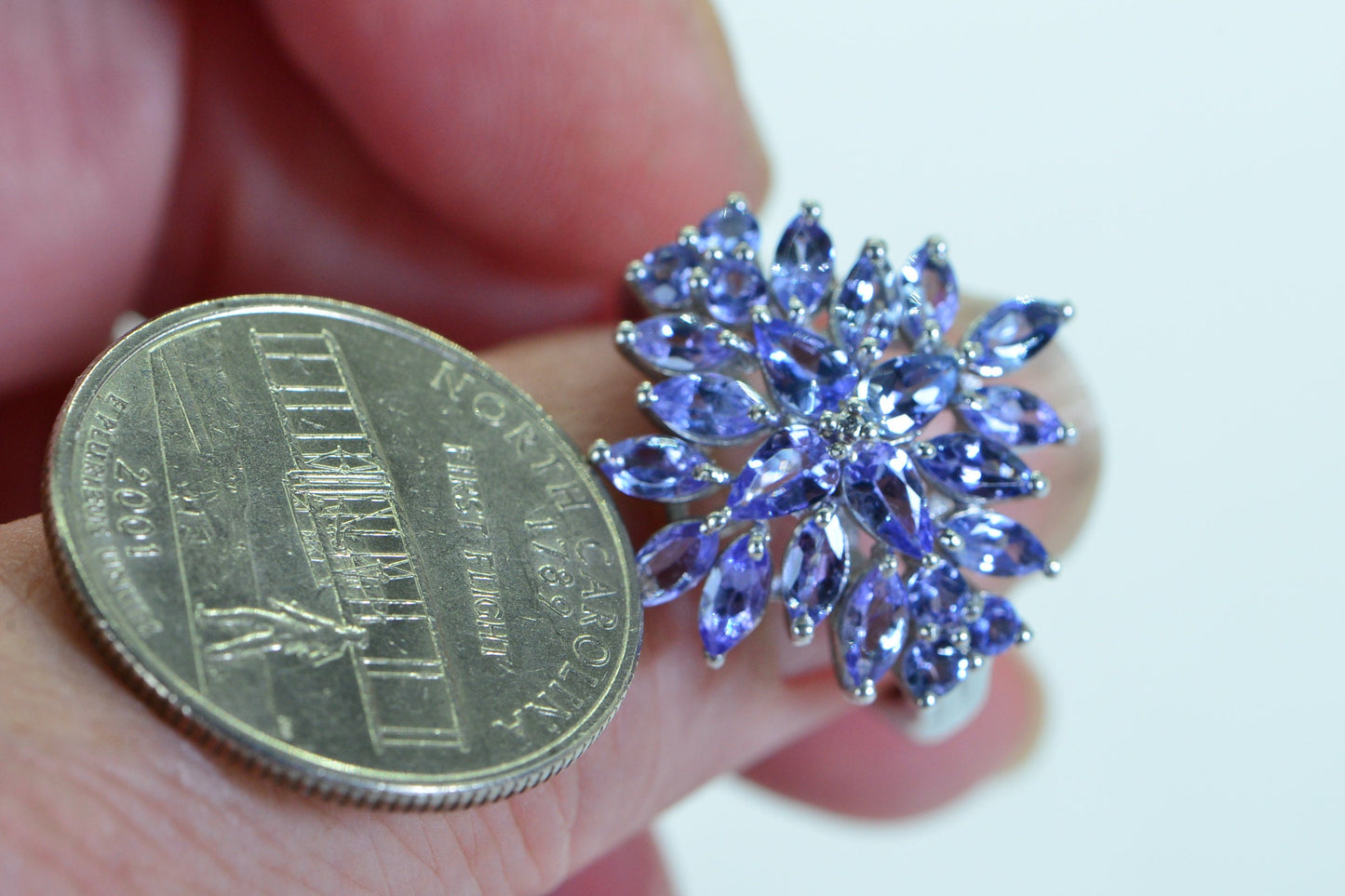 Cluster Flower Natural Tanzanite Ring  Sterling Silver Marquise Cut Stone Women Ring  Birthstone December