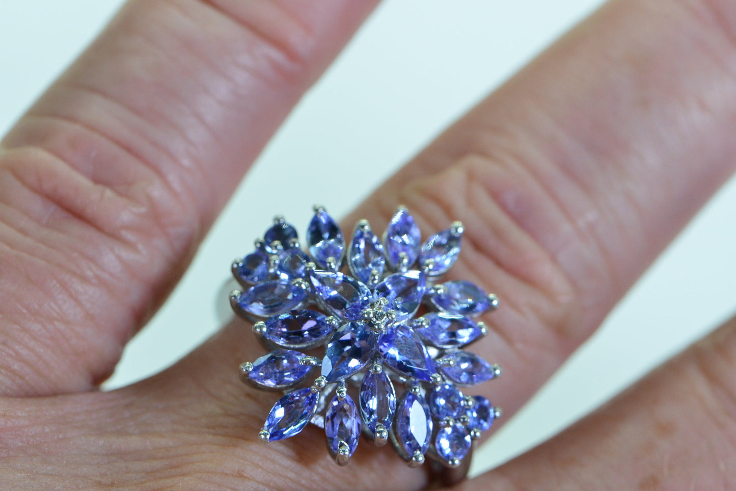 Cluster Flower Natural Tanzanite Ring  Sterling Silver Marquise Cut Stone Women Ring  Birthstone December