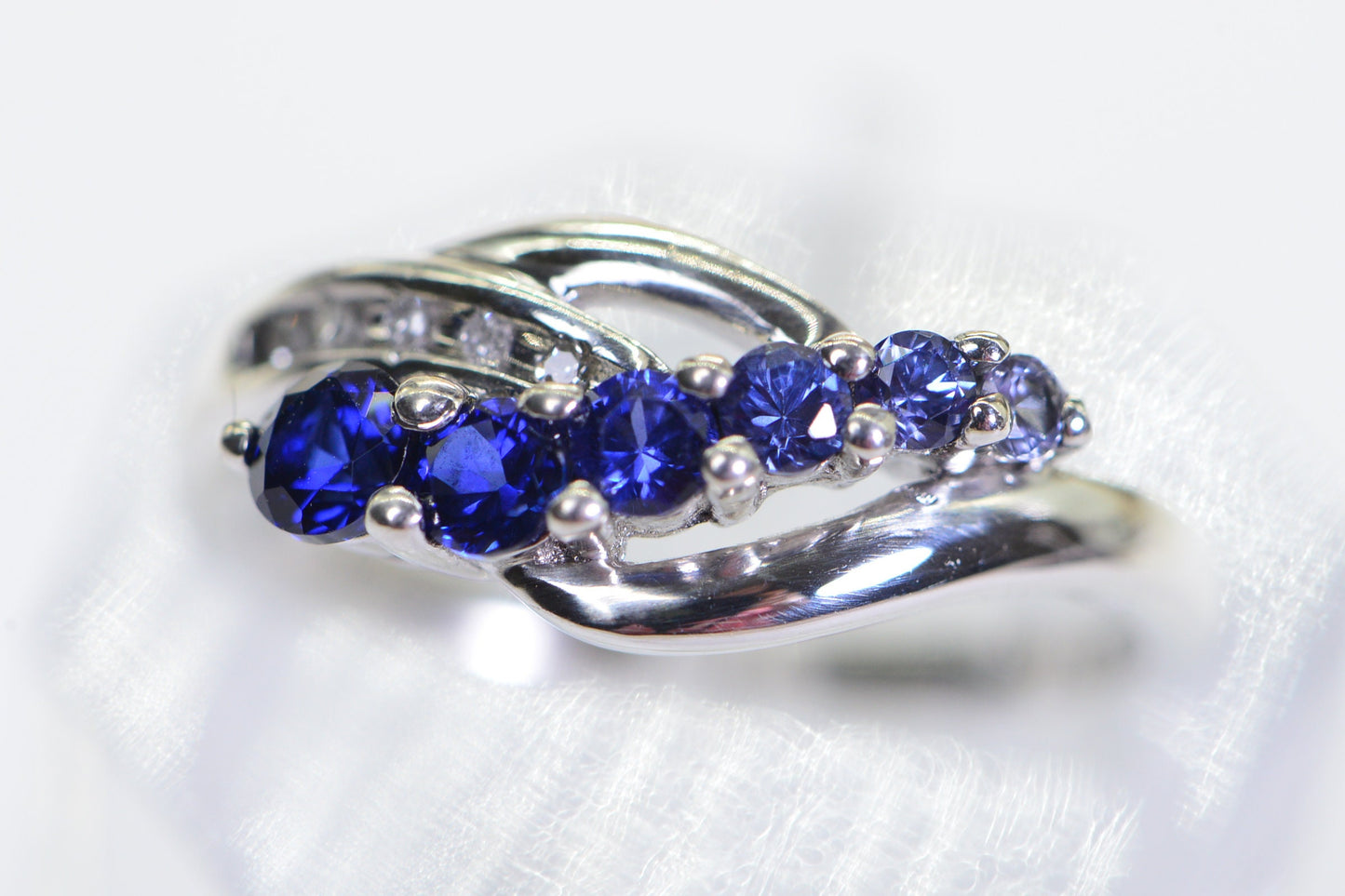Sapphire & Diamond Sterling Silver Ring: Handmade Engagement Band