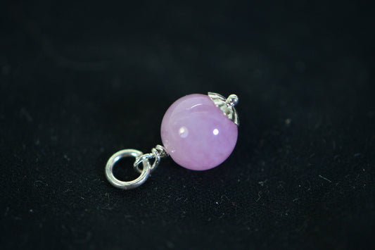 8mm Kunzite Jade Pendant Genuine Pink Purple Jade Charm Sterling Silver Wire Wrapped
