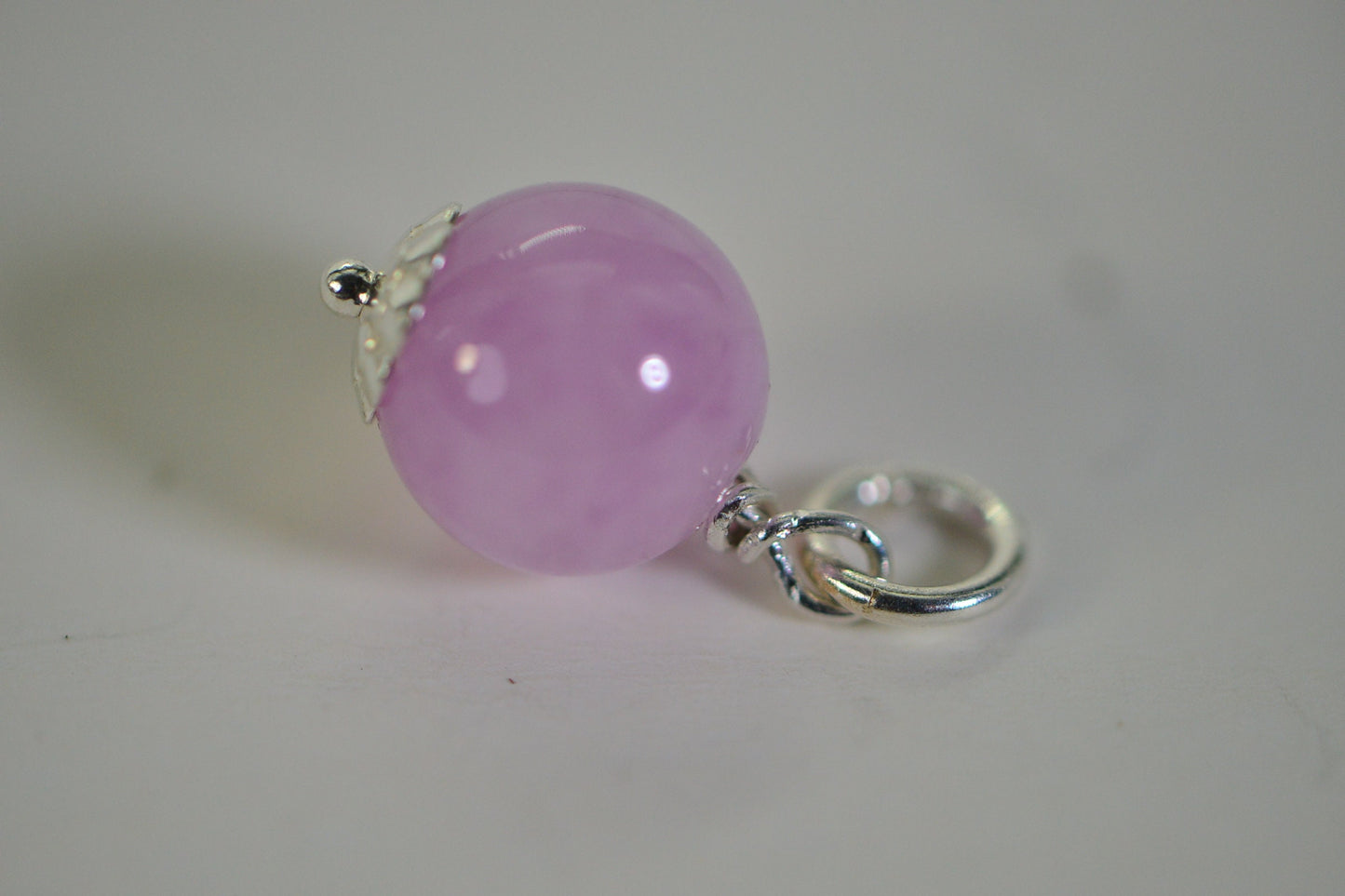 8mm Kunzite Jade Pendant Genuine Pink Purple Jade Charm Sterling Silver Wire Wrapped