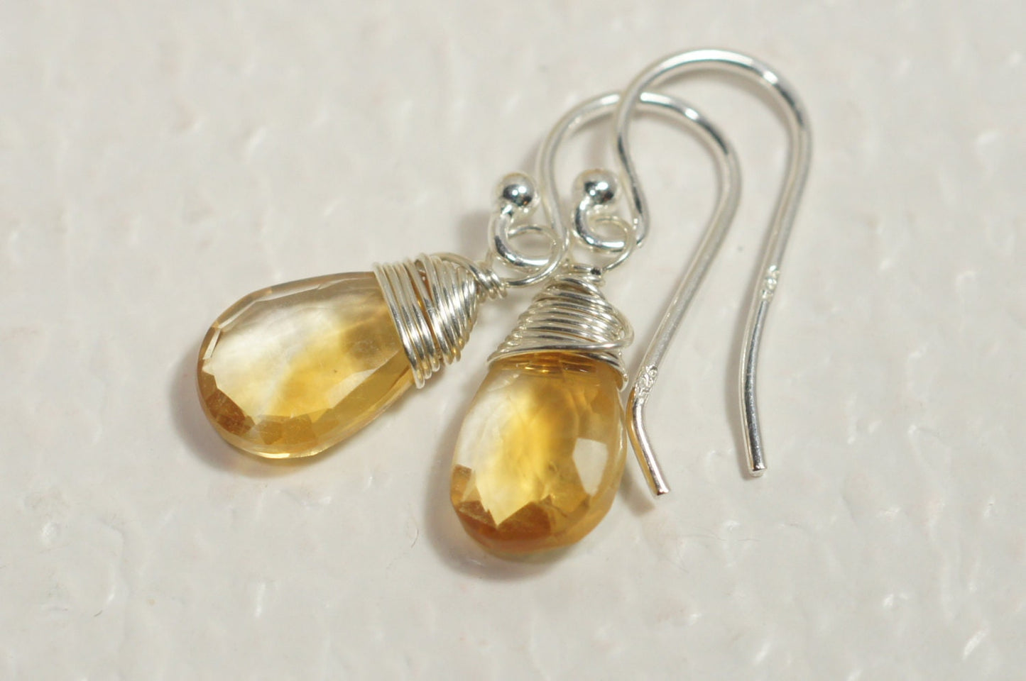 Citrine Earrings, Wire Wrapped Sterling Silver Dangle Earrings