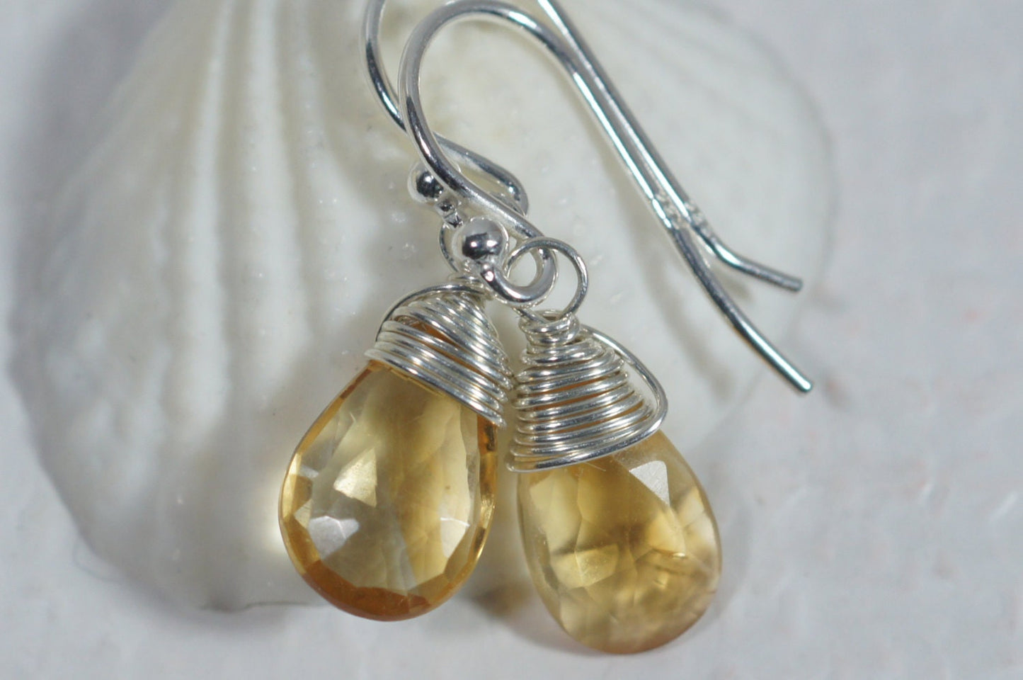 Citrine Earrings, Wire Wrapped Sterling Silver Dangle Earrings