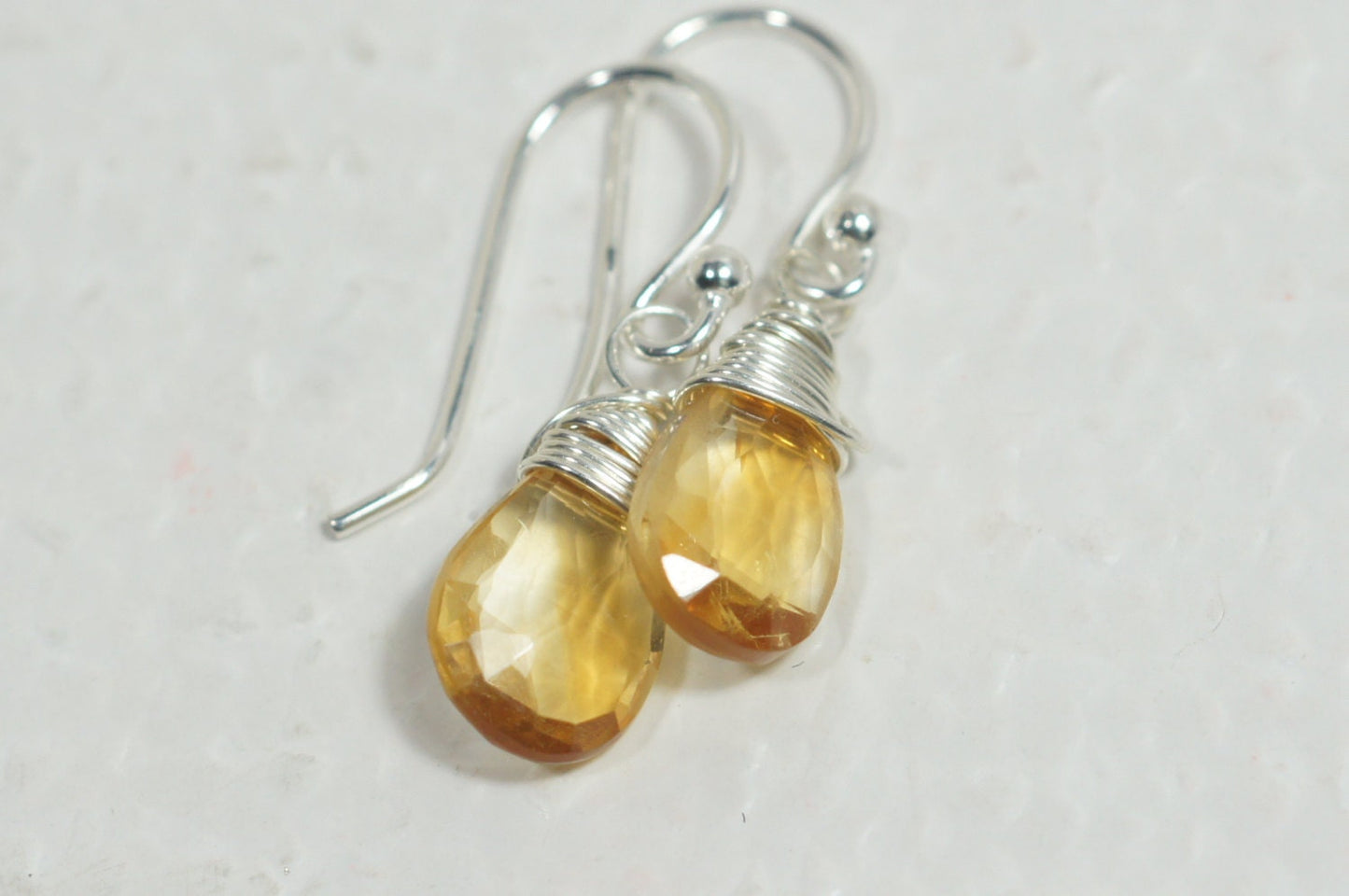 Citrine Earrings, Wire Wrapped Sterling Silver Dangle Earrings