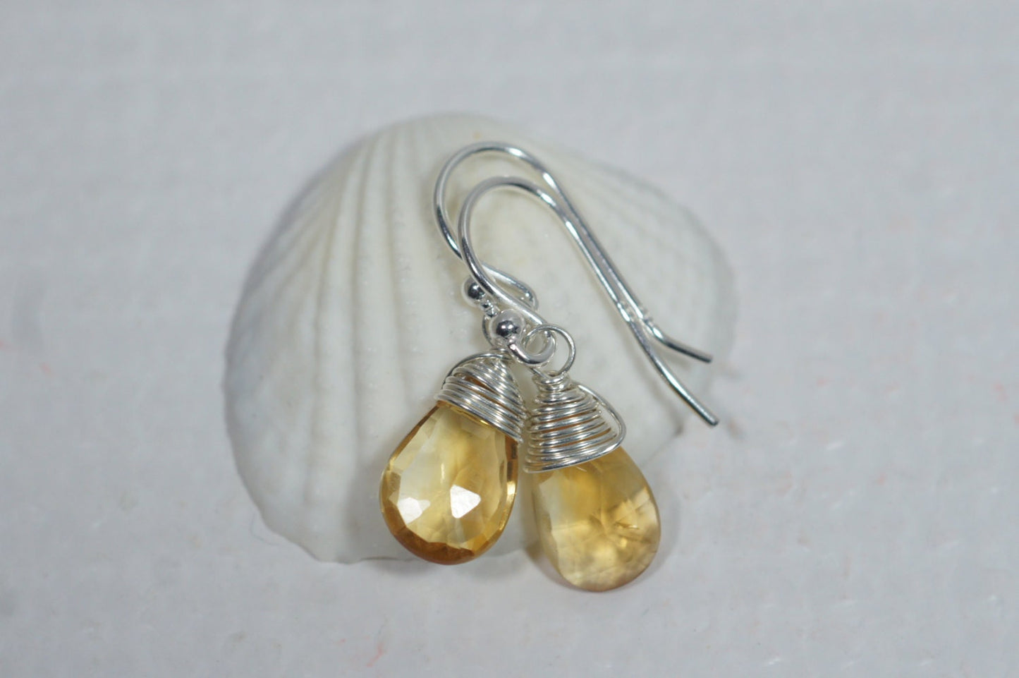 Citrine Earrings, Wire Wrapped Sterling Silver Dangle Earrings