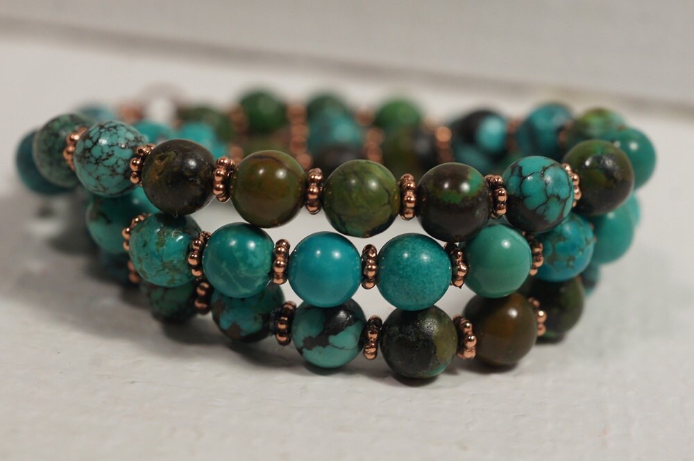 African Turquoise & Copper Beaded Necklace, 20 Inch