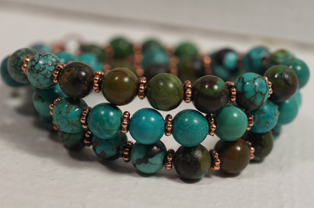 African Turquoise & Copper Beaded Necklace, 20 Inch