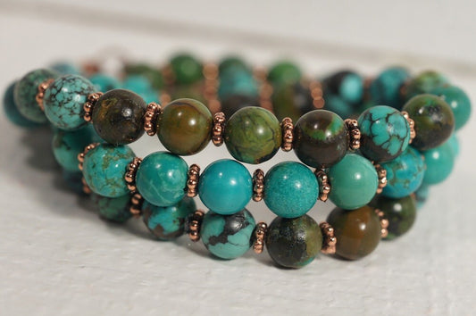 African Turquoise & Copper Beaded Necklace, 20 Inch