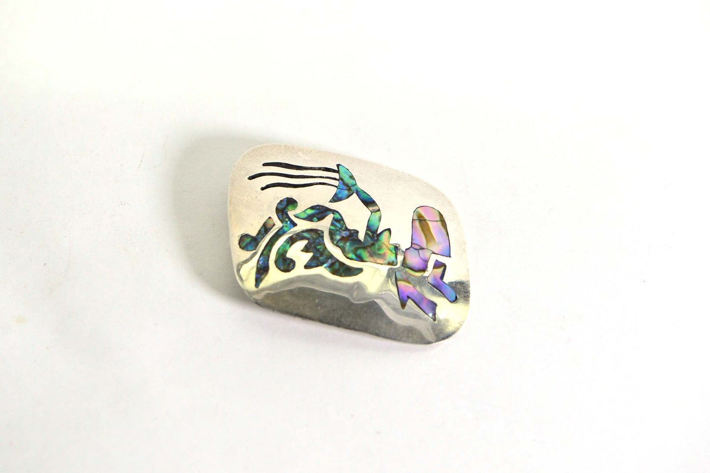 Vintage Abalone Inlay Archer Brooch Pendant: 925 Sterling Silver Mexico
