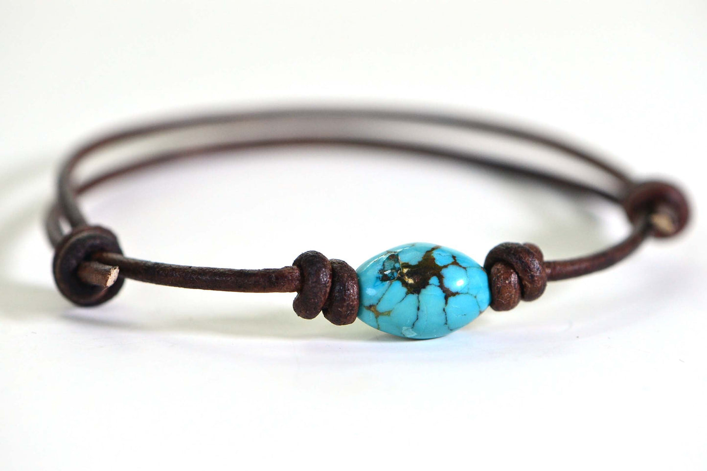 American Spiderweb Turquoise Leather Bracelet – Natural & Untreated