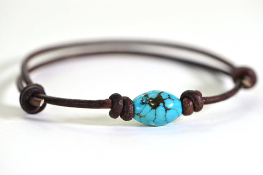 American Spiderweb Turquoise Leather Bracelet – Natural & Untreated
