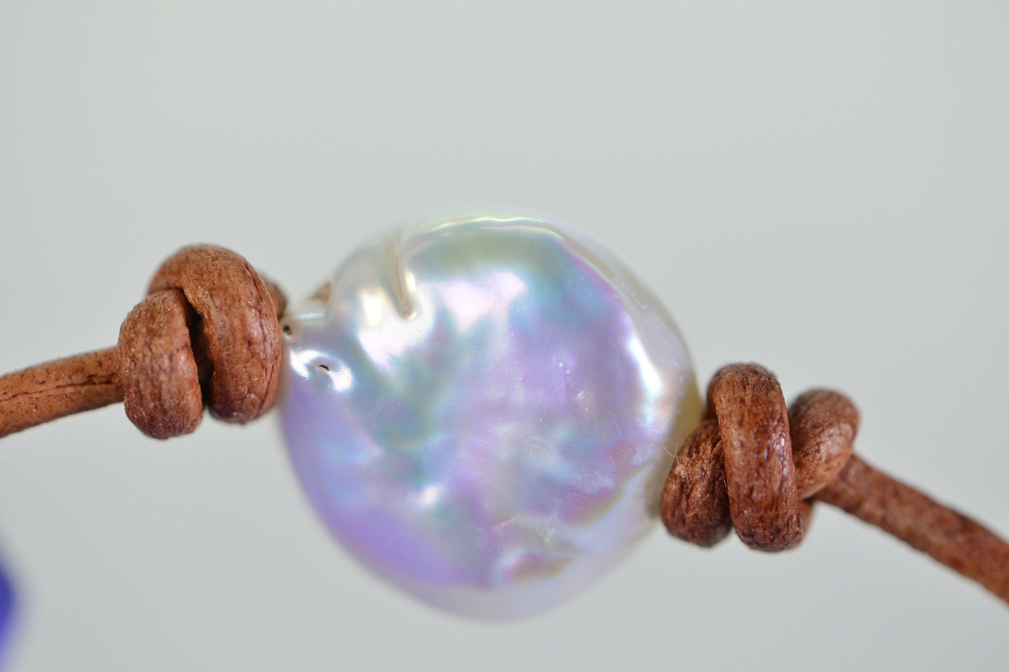 Natural Pearl Coin Bracelet: Leather Cord, Adjustable Knot