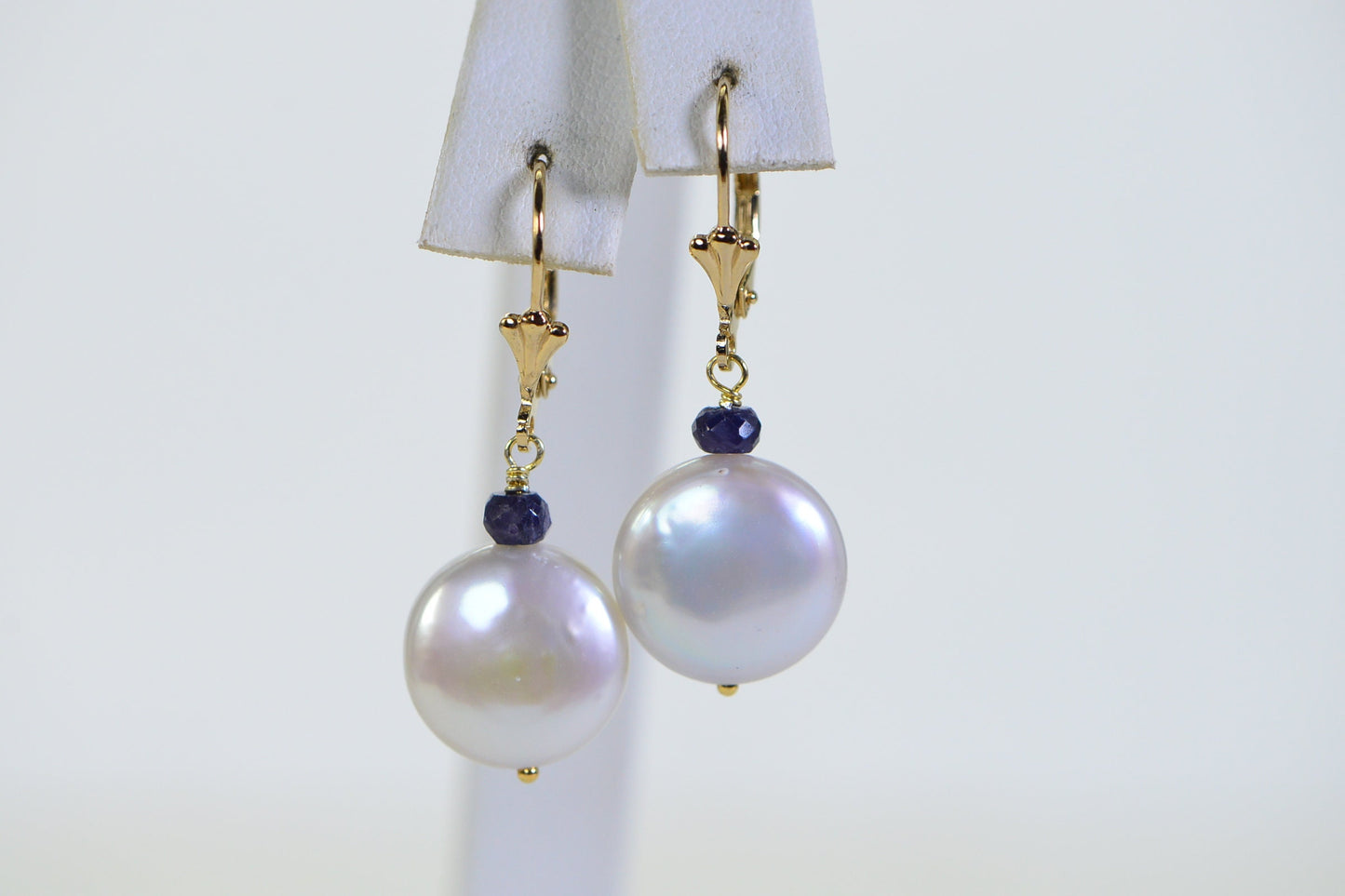 Sapphire & Coin Pearl Dangle Earrings: 14K Gold over Sterling Silver