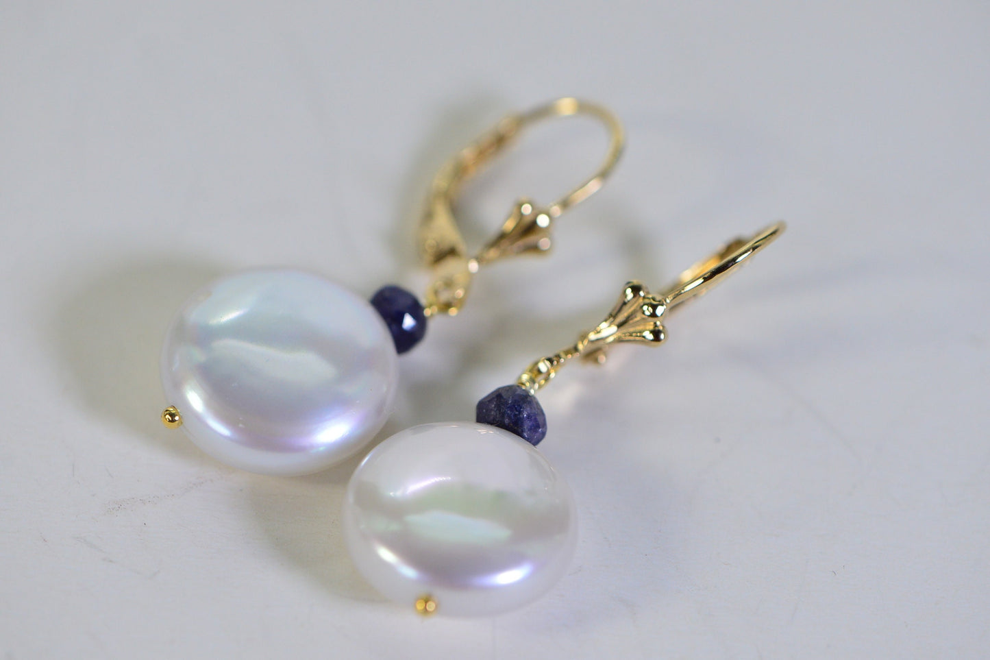 Sapphire & Coin Pearl Dangle Earrings: 14K Gold over Sterling Silver