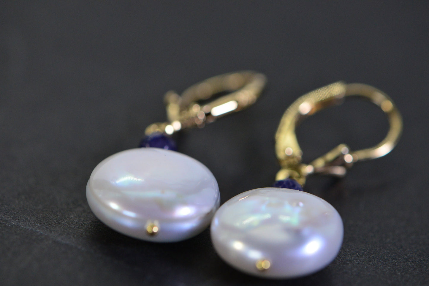 Sapphire & Coin Pearl Dangle Earrings: 14K Gold over Sterling Silver