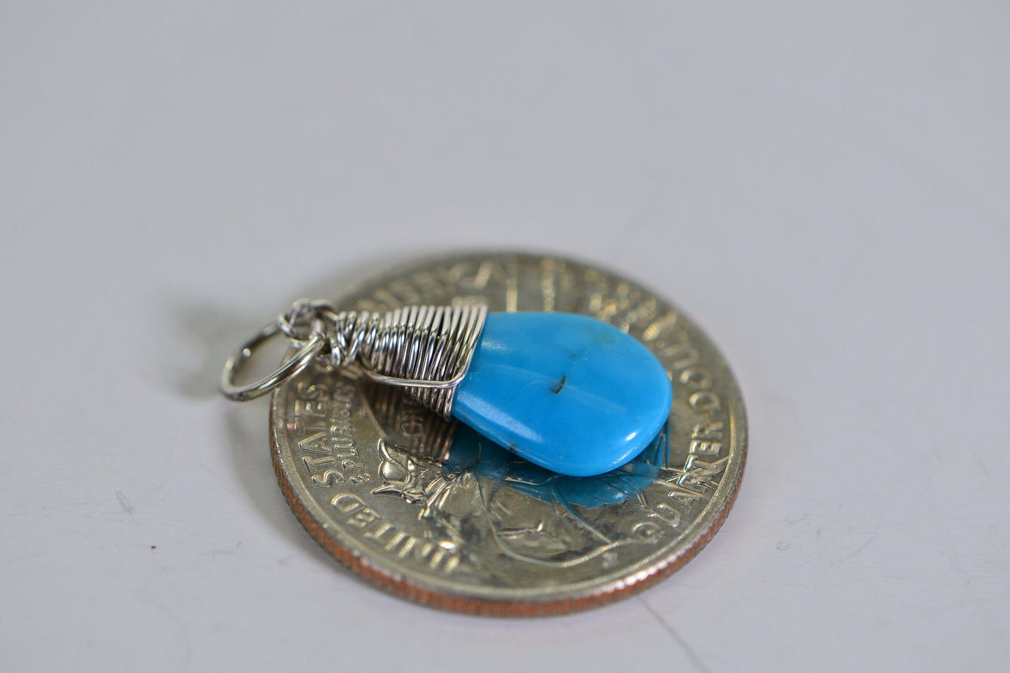 Sleeping Beauty Turquoise Drop Pendant Wire Wrapped Sterling silver Birthstone Charm