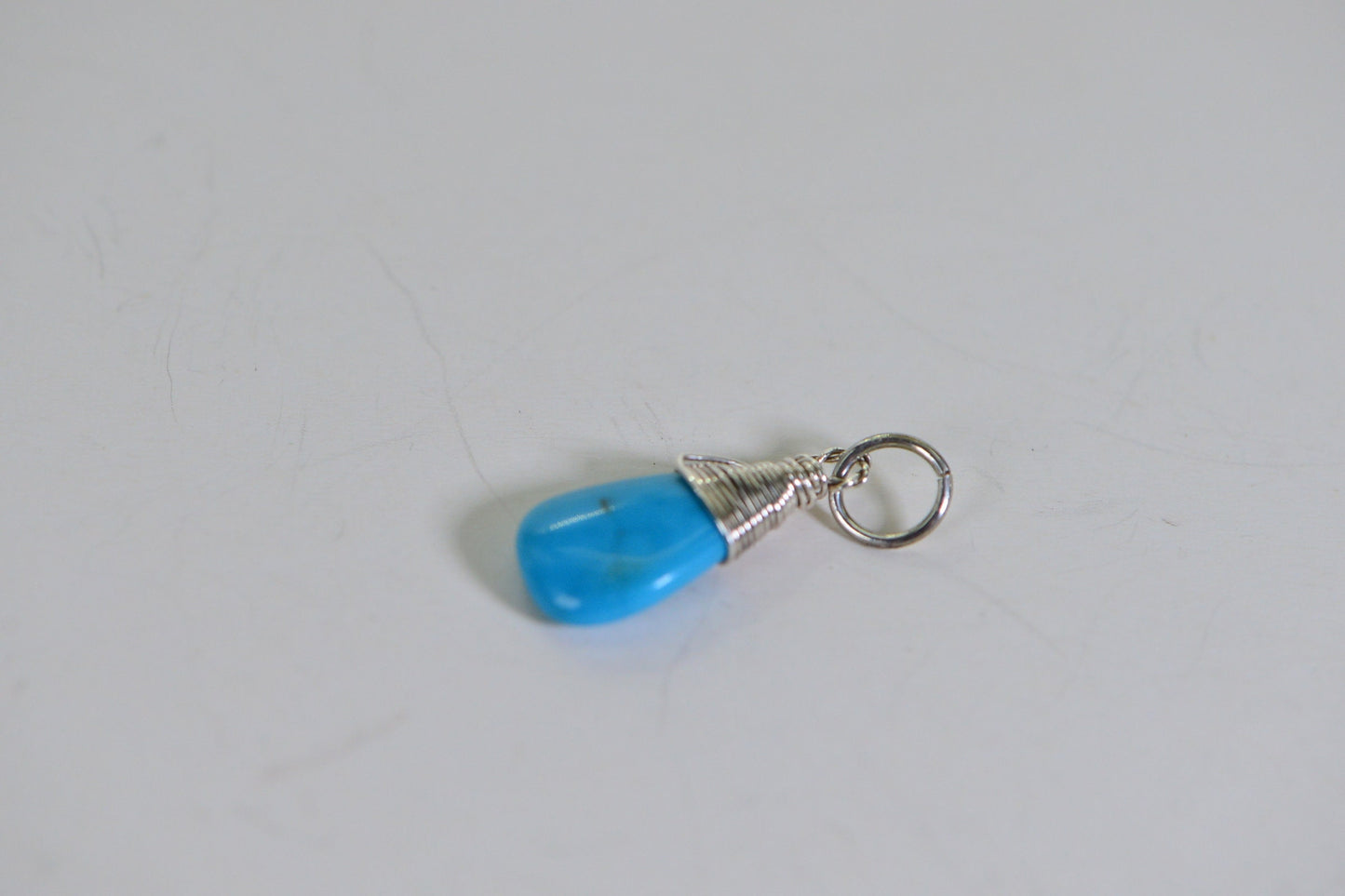 Sleeping Beauty Turquoise Drop Pendant Wire Wrapped Sterling silver Birthstone Charm
