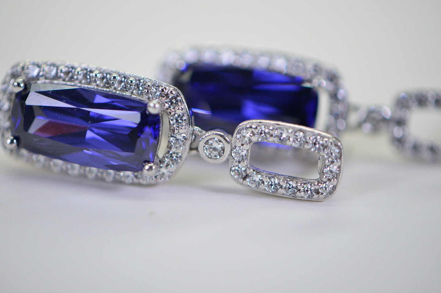 Emerald Cut Tanzanite Earrings: Simulated Diamond Sterling Silver