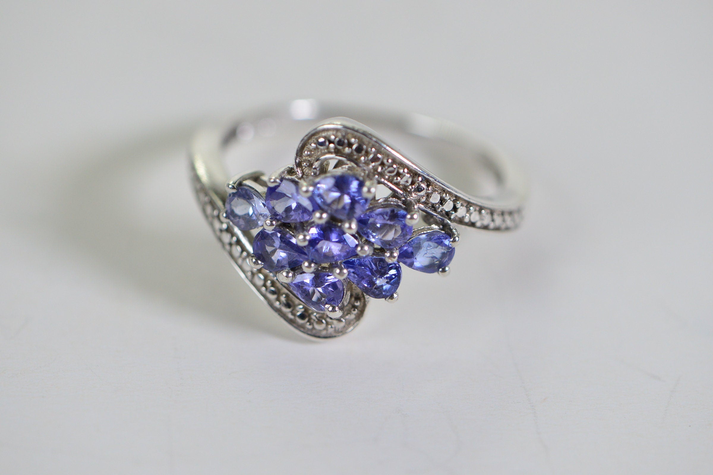 Tanzanite Pear Cut Cluster Ring: Sterling Silver December Birthstone Gift