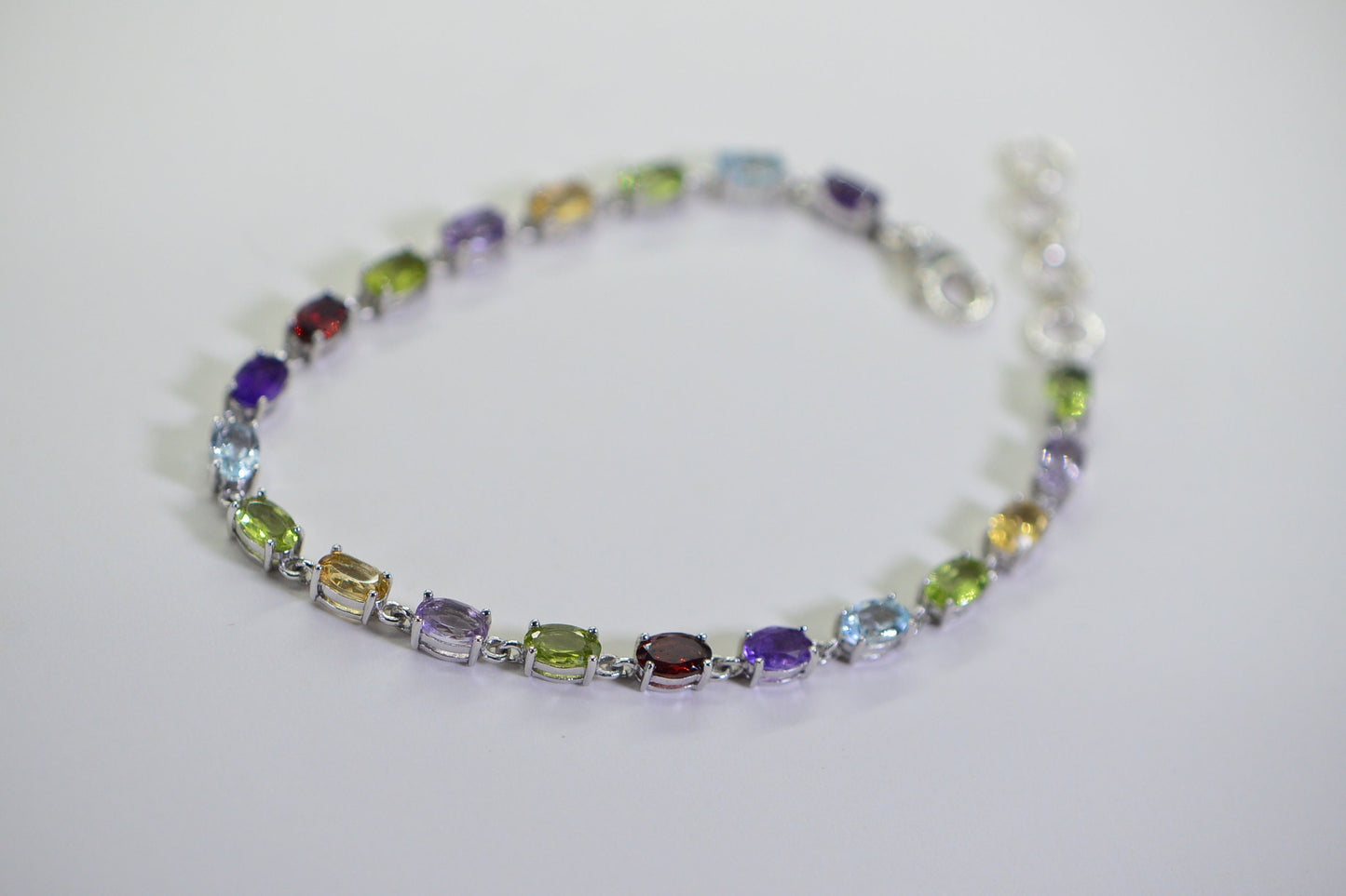 Sterling Silver Multi Gemstone Necklace Bracelet Set: Rainbow Chain