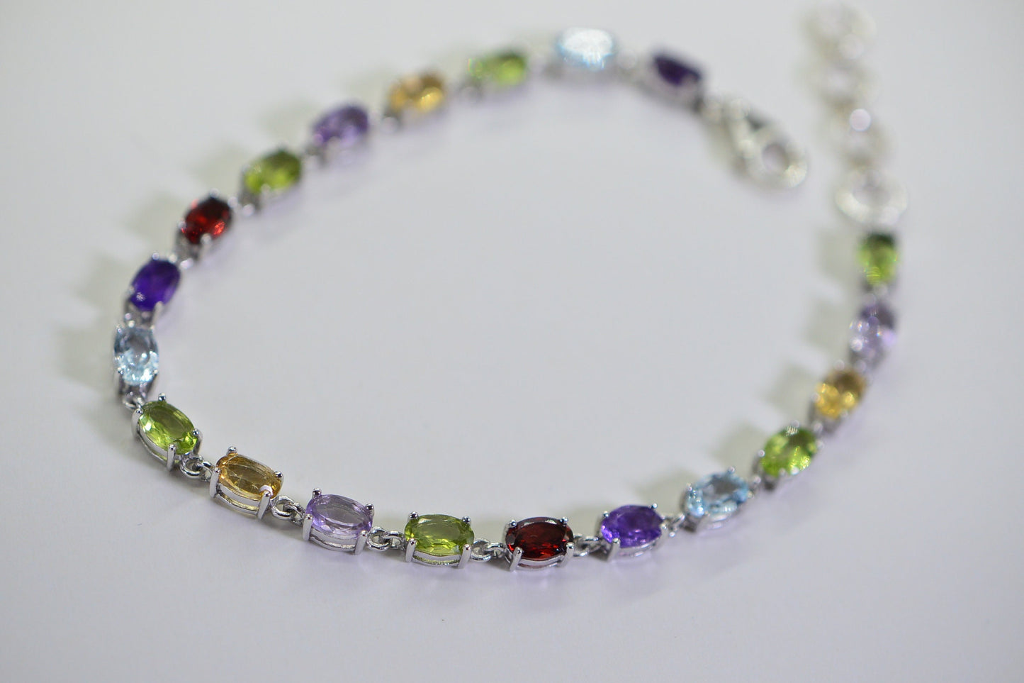 Sterling Silver Multi Gemstone Necklace Bracelet Set: Rainbow Chain