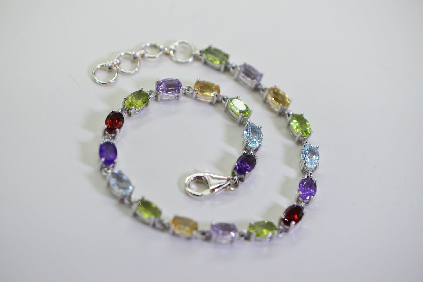 Sterling Silver Multi Gemstone Necklace Bracelet Set: Rainbow Chain