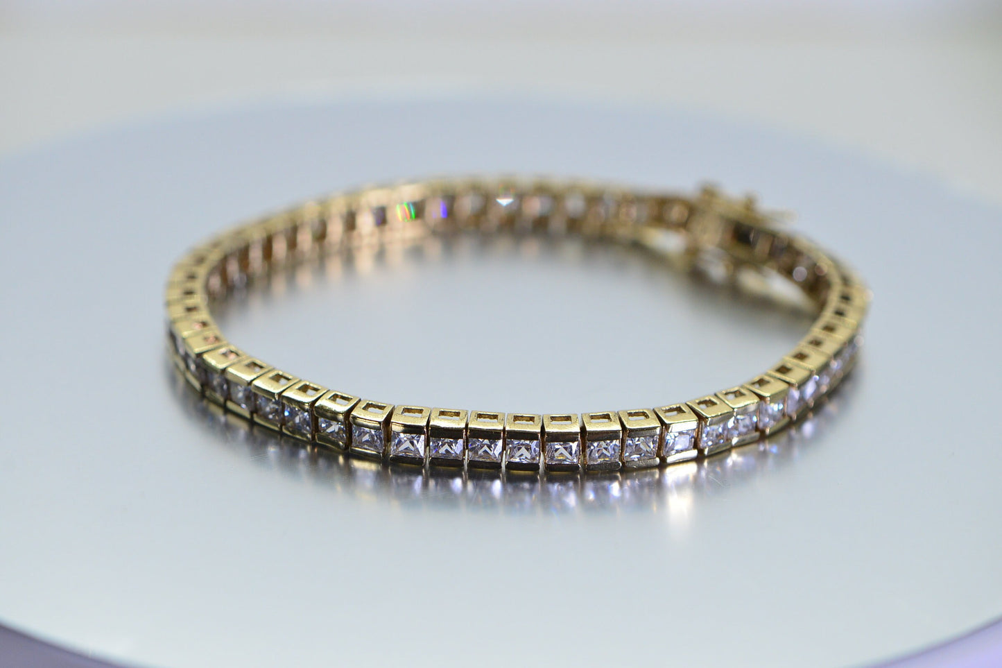 Princess Cut Cubic Zirconia Tennis Bracelet: 14K Yellow Gold Over Sterling Silver, 6.5 Inch