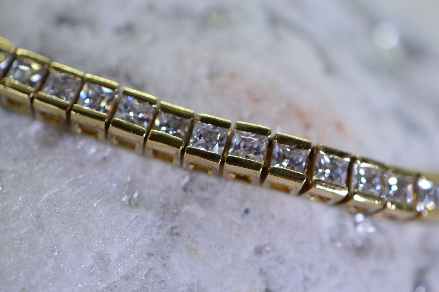 Princess Cut Cubic Zirconia Tennis Bracelet: 14K Yellow Gold Over Sterling Silver, 6.5 Inch