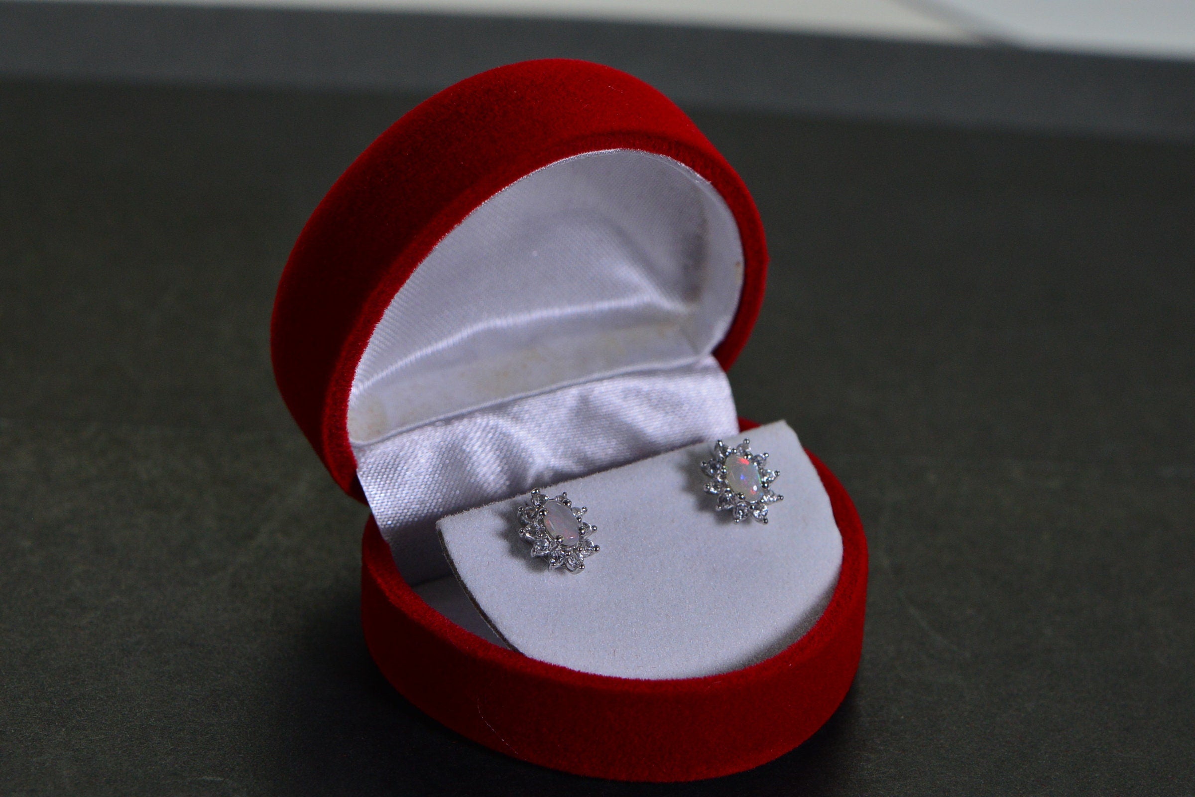 Australian Opal Stud Earrings: Sterling Silver Halo, Handmade Jewelry