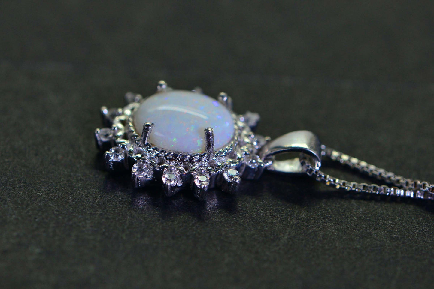 Australian Opal Flower Pendant: 14K White Gold over Sterling Silver